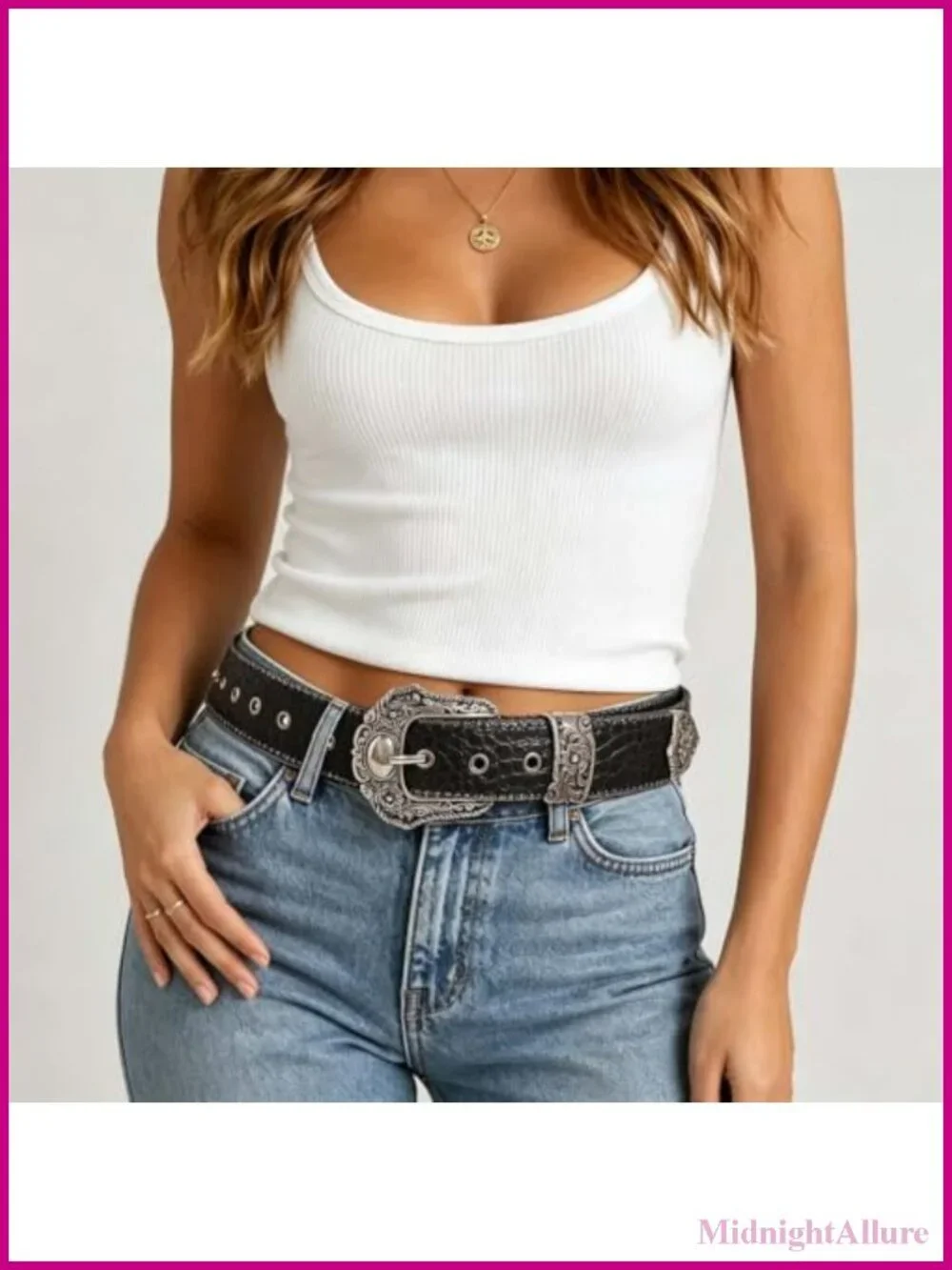 Western PU Leather Belt Adjustable Metal Buckle for Jeans